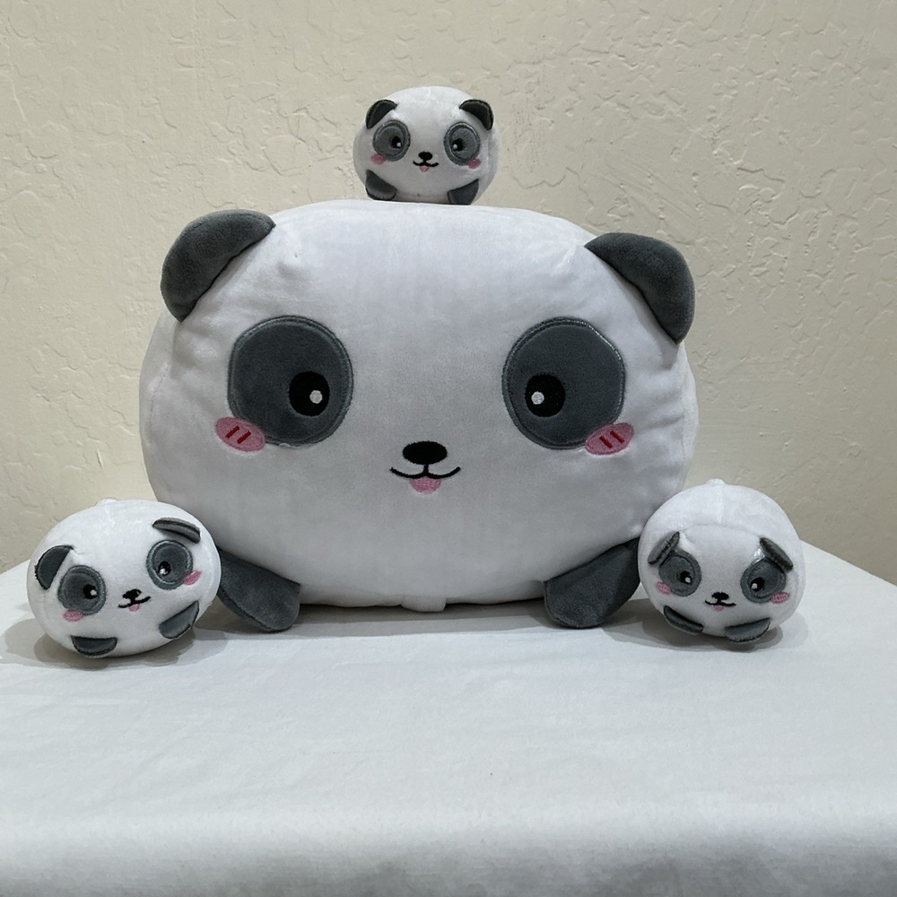 Panda Bear Mom & 3 Babies 14in Plush Pillow Zippered Pouch PJ Keeper Stuffed Toy